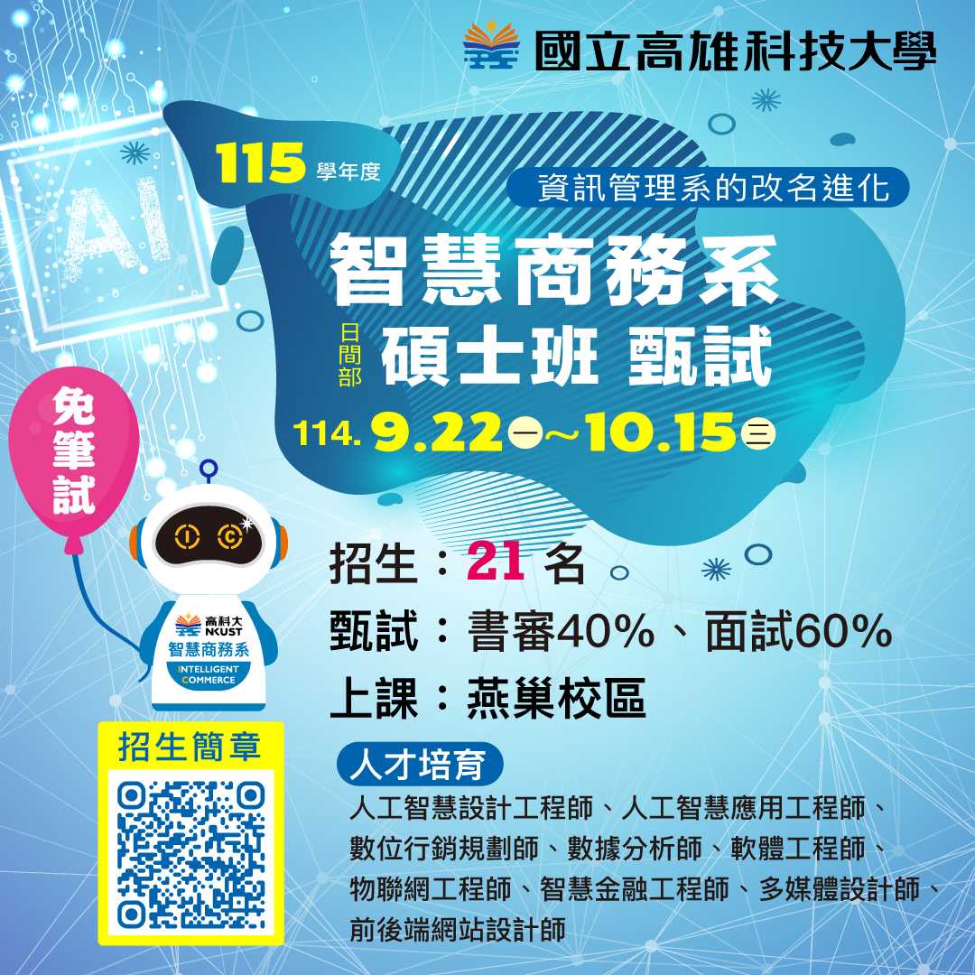 智慧商務系 115學年度日間部碩士甄試入學